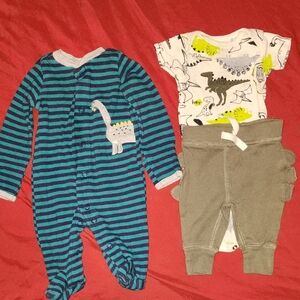 Dinosaur-Themed Kids One Piece Set - Blue, White, Gray
